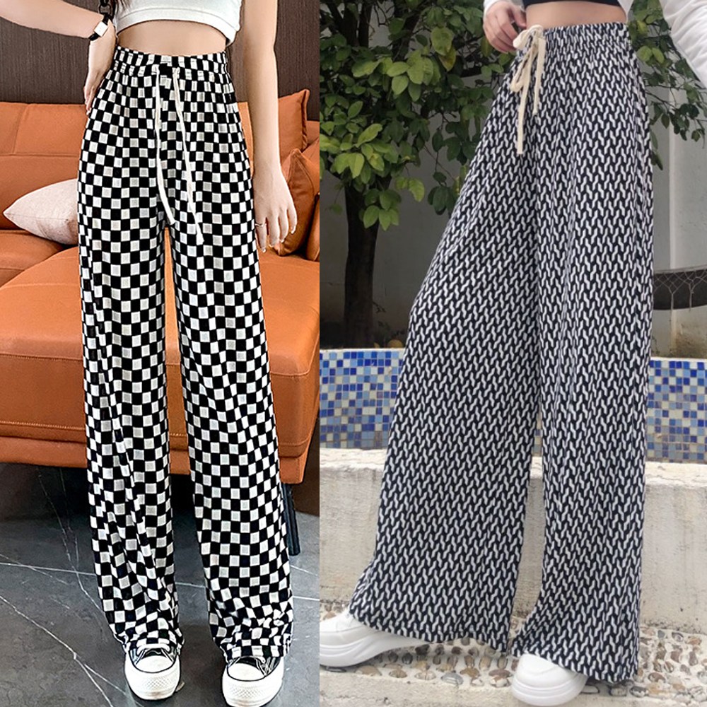 코마드 여성 기하학 체크 여름 쿨바지