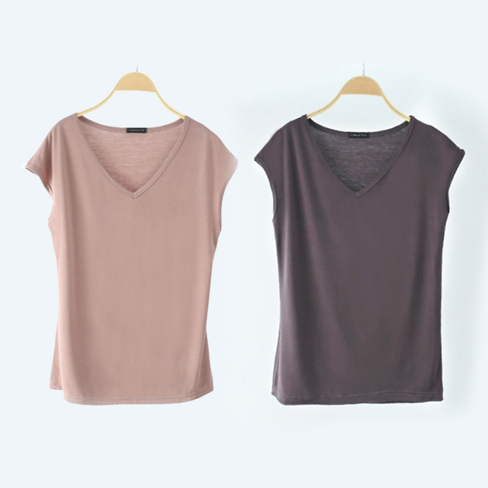 코마드 여성 무지 브이넥 반팔 티셔츠